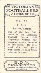 1933 Godfrey Phillips B.D.V. Victorian Footballers (A Series of 50) #47 Frank Gill Back
